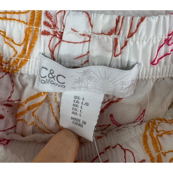 C&C California floral‎ embroidered lagen look beach gauzy pants sz L - Picture 2 of 8